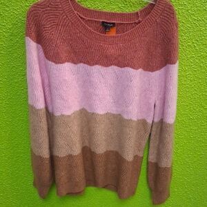 Talbots Pink and Brown Striped Sweater